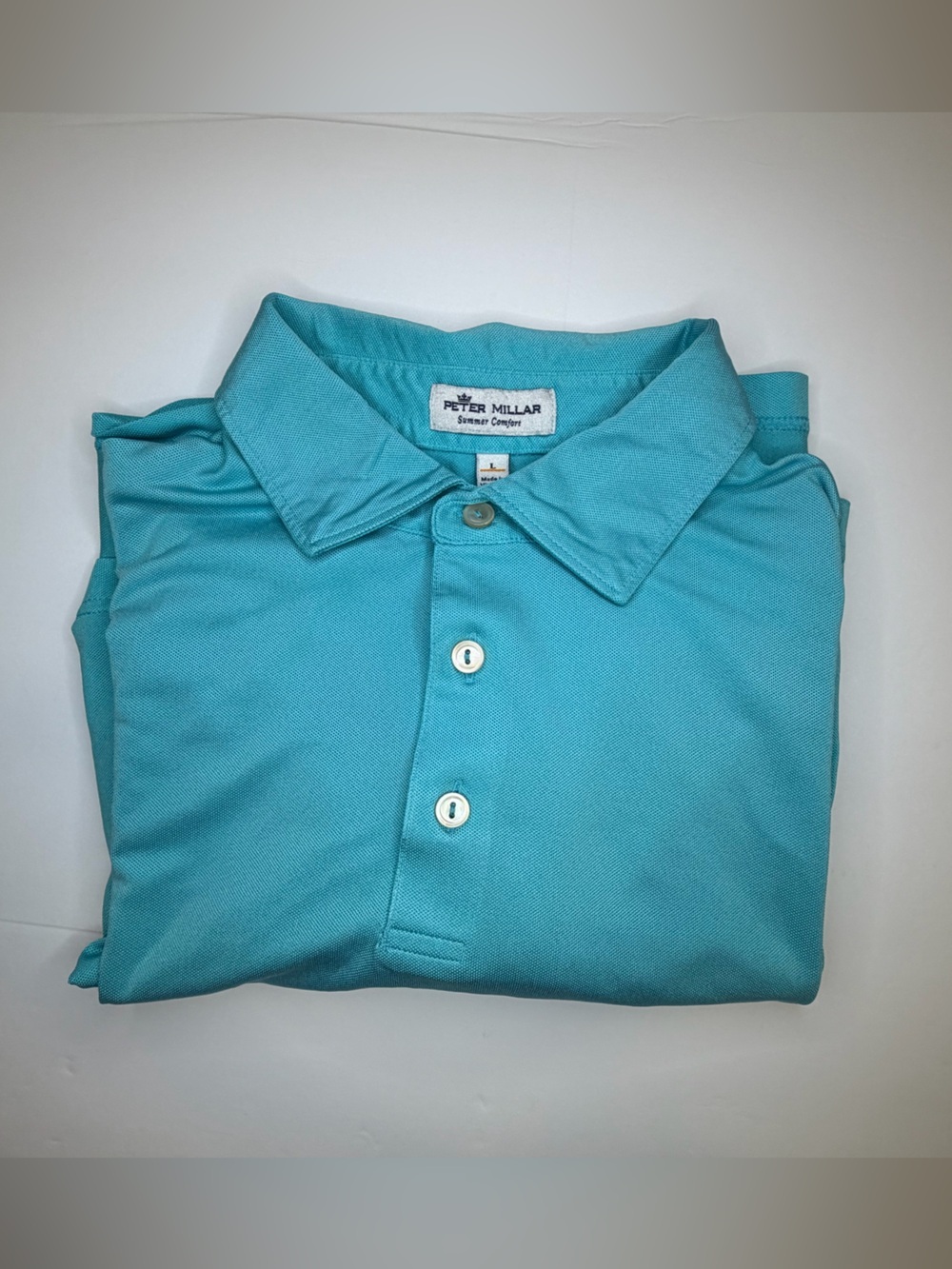 Peter Millar Summer Comfort Polo Shirt Mens Large Blue   Left Sleeve Logo